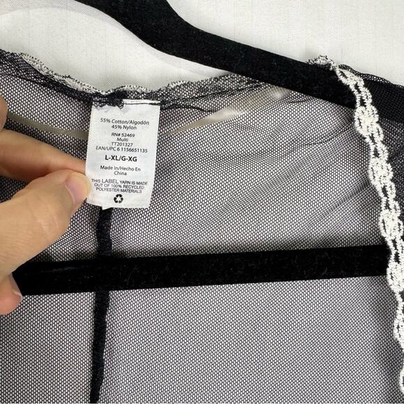 Time & Tru Black Sheer Kimono Duster White Floral Lace Trim Women Size Large/XL - Picture 4 of 6